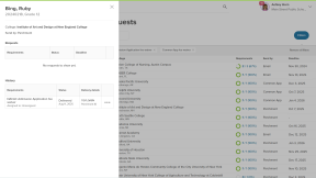 A student's list of requested college documents. In the History section there is a fee waiver that has a status of delivered. In the Delivery details column is the Parchment ID for the fee waiver